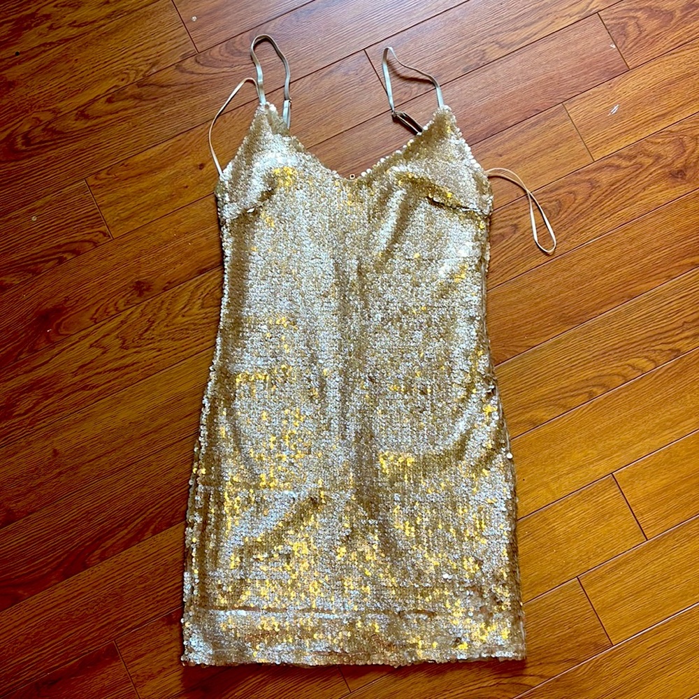 Gold sequins mini dress